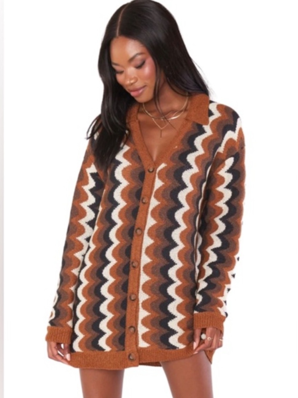 Show Me Your MuMu Bennett Sweater Dress in Brown Retro Wave Sz S